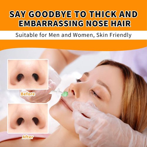 Nose Hair Removal - Wax Kit for Men and Women with 50g, 20 Applicators, 10 Pods, 1 Measuring Cup, 8 Moustache Stencils