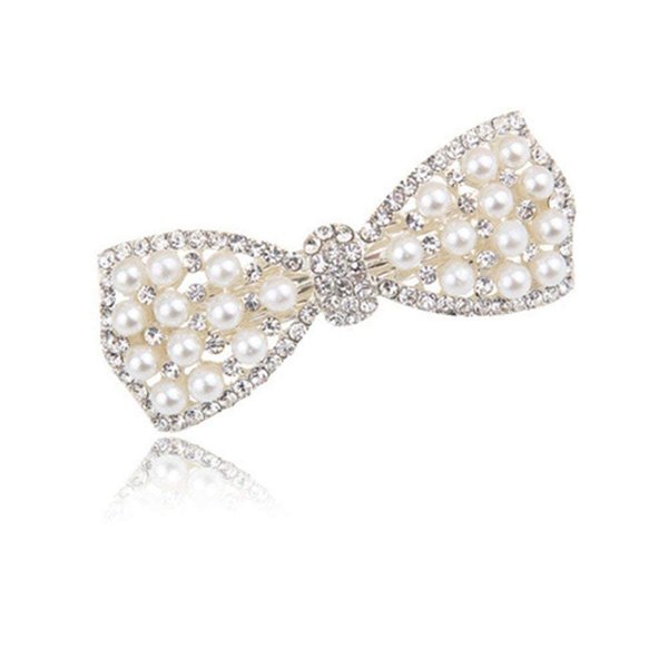 BeeSpring Silver Korean Style Crystal Rhinestone Hair Barrettes Butterfly Pearls Hair Clips Pins for Women (1Pcs)