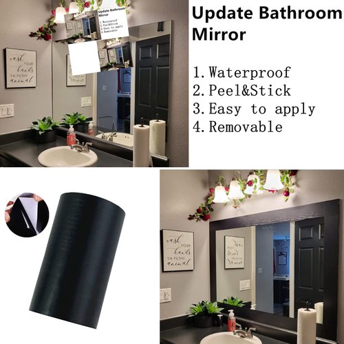 REDODECO 10 Meters Peel and Stick Borders Black Wallpaper Border Black Wood Grain Frame Border for Wall Ceiling Bathroom Mirror