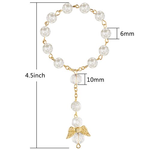 30 Pieces Baptism Rosary Acrylic Rosary Beads Mini Rosaries with Angel for The First Communion Baptism Party Favors (Beige Gold)