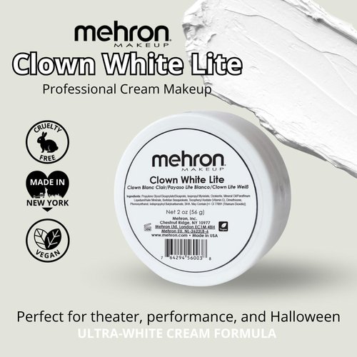 Mehron Makeup Clown White Lite | Professional Face Paint & Body Paint | White Cream Makeup, White Face Paint Makeup for Clown Makeup, Stage, Film, Cosplay, Mime, & Halloween 2 oz (56g)