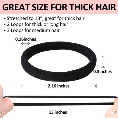 SUTHIA Black Hair Ties for Thick Hair 120 Pack, Nylon Hair Ties No Damage Hair Ties Bulk Hair Ties Thick Hair Elastic Hair Ties Ouchless Hair Ties for Women Cloth Ponytail Holders Fabric Hair Bands