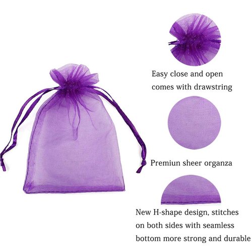 50 Pieces 4x6 inches Gift Wrap Bags Purple, Organza Sheer Fabric,Drawstring Classy Present Bags for Baby Shower Favor,Candy,Christmas Favour,Sample Packing Decorative,Handmade Soap,Merchandise,Makeup