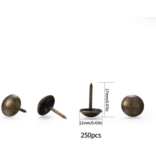 wugongshan 250 Pcs Upholstery Tacks, Decorative Furniture Tacks, Round Head Bronze Nails Tacks Pins, Antique Thumb Tacks Push Pins for DIY Project, Furniture, Sofa, Chair, Bed- 11x17 mm