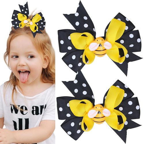 Bee Clip Cute Bows for Girls Polka Dot Bow Hair Clips Hairpins Yellow Hair Pins Grosgrain Bows Honey Bee Hair Bows Clips Alligator for Hair Barrettes Party Bow Decor 2PCS