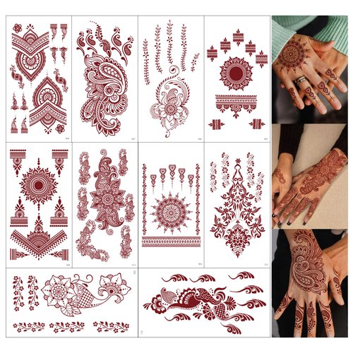 10 Sheets Henna Tattoo Kit, Henna Tattoo Stickers for Women Wedding Party Henna Stickers (Henna Tattoos) 538