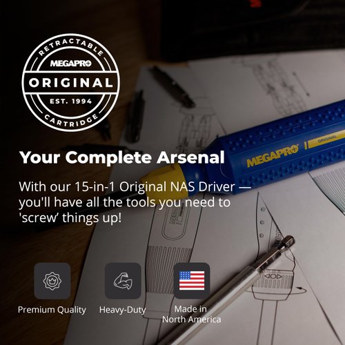 Megapro Original 15 in 1 Multi Bit Screwdriver Bit Set - Multipurpose Screwdriver Bit Set with ¼ Hex Shaft for Phillips, Flat, Star, Square- Multi Tip Screwdriver w Retractable Cartridge, Blue Yellow