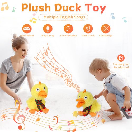 SWTOIPIG Singing Dancing Duck, Quacking Duck, Body Shaking, Plush Duck Toy Musical English Songs Singing Animated Twisting Gifts of Funny Toys for Boys Girls Kids, Christmas Animated Plush Toys