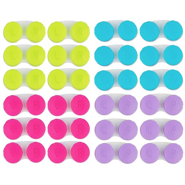 KISEER 24 Pack Colorful Cute Contact Lens Case Bulk Box Holder Container Soak Storage Kit (4 Color)