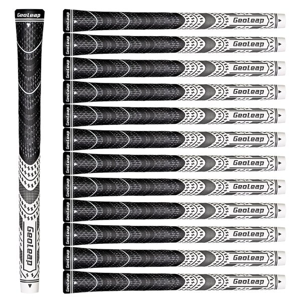 Geoleap Golf Grips Set of 13- Cord Rubber Compound Material, Hybrid Golf Club Grips, All Weather Performance.(White, Standard)