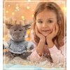 DolliBu Plush Moose Stuffed Animal - Soft Plush Sitting Moose with Gray Hooded Sweater, Adorable Huggable Moose Plush Toy for Kids and Adults - 9 Inches