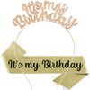 ACO-UINT Birthday Crown for Girls, Cute Birthday Sash & Birthday Tiara for Women Set, Sweet Birthday Headband Birthday Decorations It's My Birthday Headband Birthday Gifts for Women (Champagne)