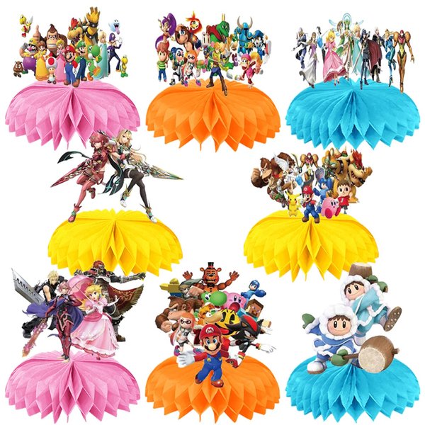 Super Smash Brothers Birthday Party Supplies, 8pcs Super Smash BrothersTheme Table Decorations Honeycomb Centerpieces Super Mario Birthday Decorations