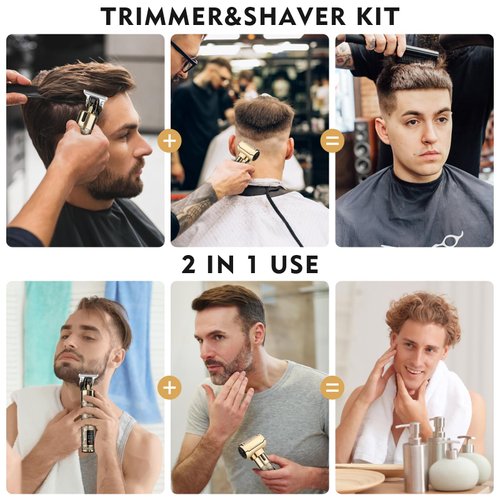 Dumite Professional Hair Clippers for Man,Electric Shavers Razor T-Blade Hair Trimmer, Men’s Grooming Kit Cordless Barber Trimmer Bald Shavers with 4 Guides & 3 Foil Head (bronze)