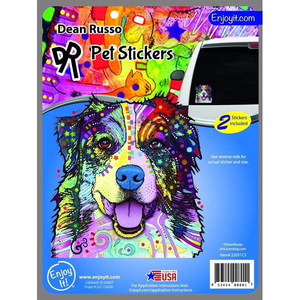 Enjoy it Australian Shepherd Sticker Featuing The Artwork of Dean Russo, Outdoor Rated Vinyl Sticker Decals for Windows, Bumpers, Laptops or Crafts - 2 Pieces