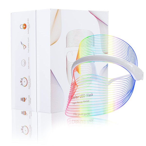 Red&Blue Light Therapy for Face, L E D Face Mask Light Therapy, 7 Colors Light Therapy Mask for Skin Care at Home, Protable Rechargeable