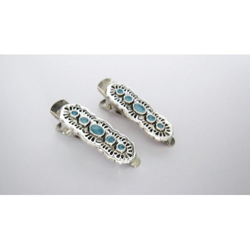 Two small blue and silver metal alligator hair clip fine thin hair
