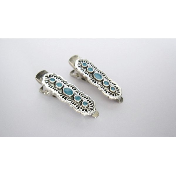 Two small blue and silver metal alligator hair clip fine thin hair