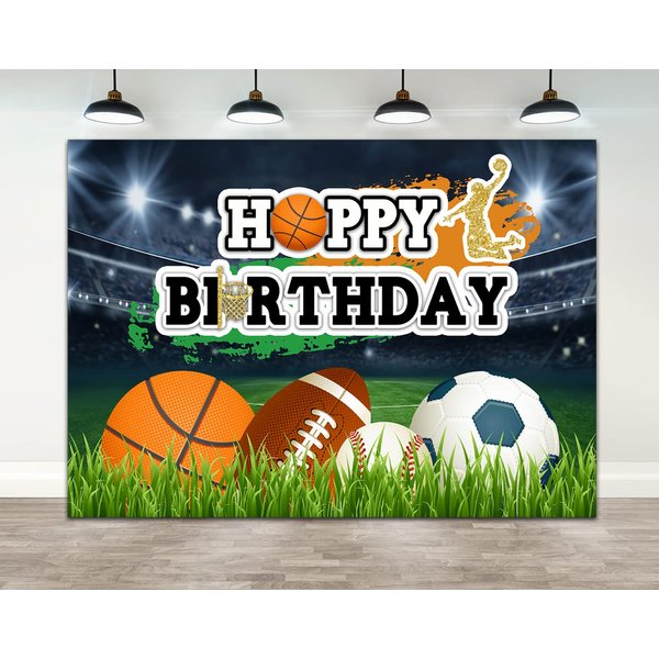 Ticuenicoa 7×5ft Sports Birthday Backdrop Boys Football Basketball Baseball Kids Birthday Background Kids Sports Theme Birthday Party Banner Wall Decorations Props
