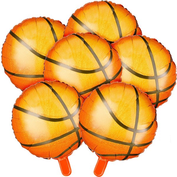 6 Pieces Set 18 Inch Basketball Balloons Party Supplies Aluminum Foil Balloon Basketball Party Favors for Birthday Sports Theme Party Supplies Party Decoration