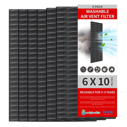 Originallife Lite Floor Vent Register Filter, Eco-Friendly Washable lasts up to 2 years, 6" x 10" (6-Pack, Black)