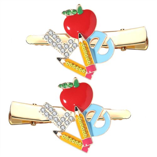 Teacher Hair Clips for Women Cute Apple Pencil Hairpins Crystal FRI-YAY Love Teacher Hair Barrettes Statement School Hair Accessory Teacher Appreciation Gifts