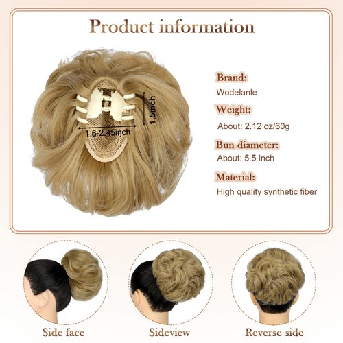 Wodelanle Claw Clip Messy Bun Hair Piece Wavy Hair Bun Curly Messy Bun Hair Piece Synthetic Tousled Updo Hair Extensions Ponytail Scrunchies Hairpieces for Women,Ash Blonde
