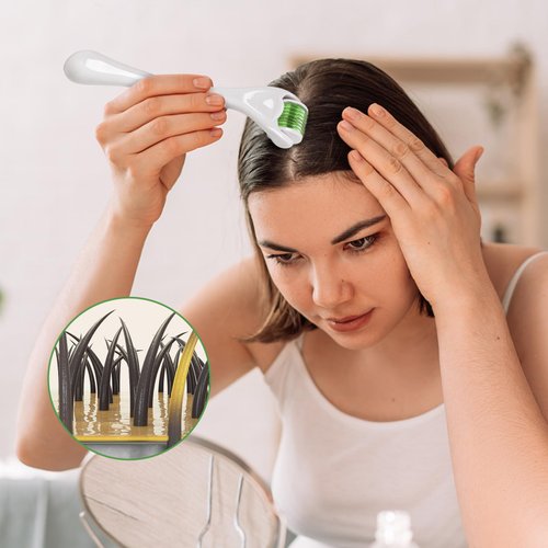 Derma Roller Beard Roller 540, Titanium Micro Needling Roller Microneedle Roller for Men Women Home Use 0.25mm (White handle+ Green Roller)