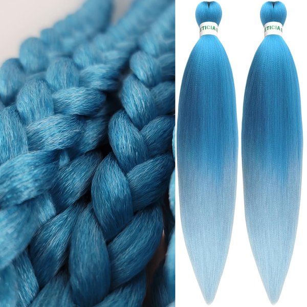 Leticia Ice Blue Braiding Hair Pre stretched,Pre stretched Kanekalon Synthetic Braiding Hair Extensions for Braids 26 inch