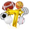 9 Pieces Sports Balloons, Football, Basketball, Baseball, Volleyball, Golf and Soccer Foil Balloon, Sports Birthday Number Mylar Foil Balloon, Sport Theme Birthday Party Supplies Decorations (7th)