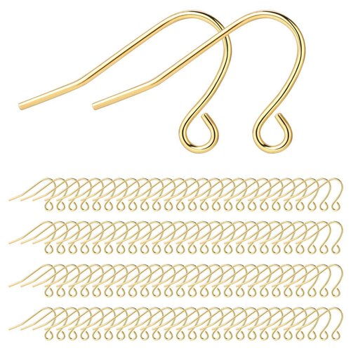 Alexcraft Gold Earring Hooks 200PCS 14K Gold Plated Earring Hooks for Jewelry Making Hypoallergenic Gold Earring Findings for Jewelry Making Bulk Pack