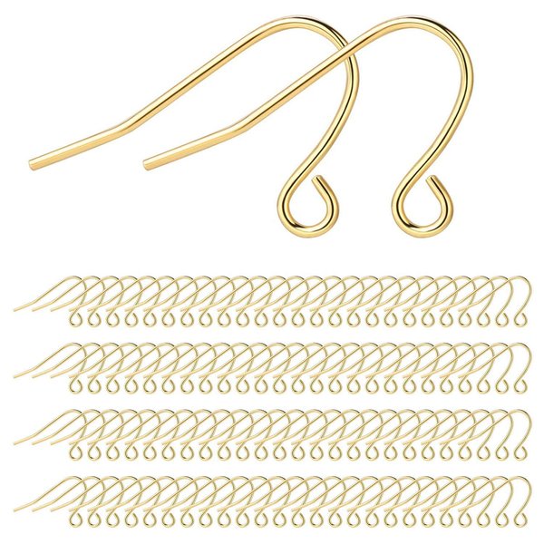 Alexcraft Gold Earring Hooks 200PCS 14K Gold Plated Earring Hooks for Jewelry Making Hypoallergenic Gold Earring Findings for Jewelry Making Bulk Pack