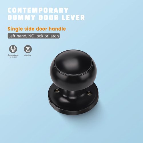 KNOBWELL 2 Pack Black Closet Door Knobs Dummy Door Knob, Individual Dummy Door Knob Single Side, Matte Black Interior Door Knobs, Easy Installation