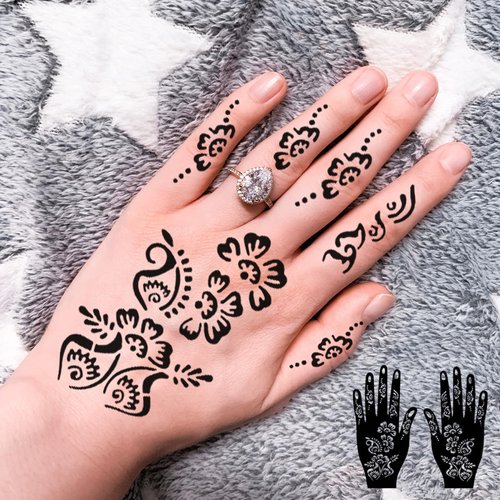 Henna Tattoo Stencil Kit 165+pcs, 23 Sheets Henna Stencils Glitter Airbrush Reusable Temporary Tattoo Stencils Indian Arabian Realistic Tattoo Stickers for Face Body Paint DIY
