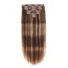 Clip-in Hair Extensions for Women, Chocolate Brown to Caramel Blonde Straight Long, Clip Real Human Hair 100g 7pcs with 16 Clips #4/27/4, 16 Inch