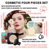 Mushroom Head Air Cushion CC Cream Full Coverage Liquid Foundation Set,Oil Control Concealer Lasting Moisturizing BB Cream,Loose Setting Face Powder Moisturizer Base Primer Makeup with Makeup Sponge
