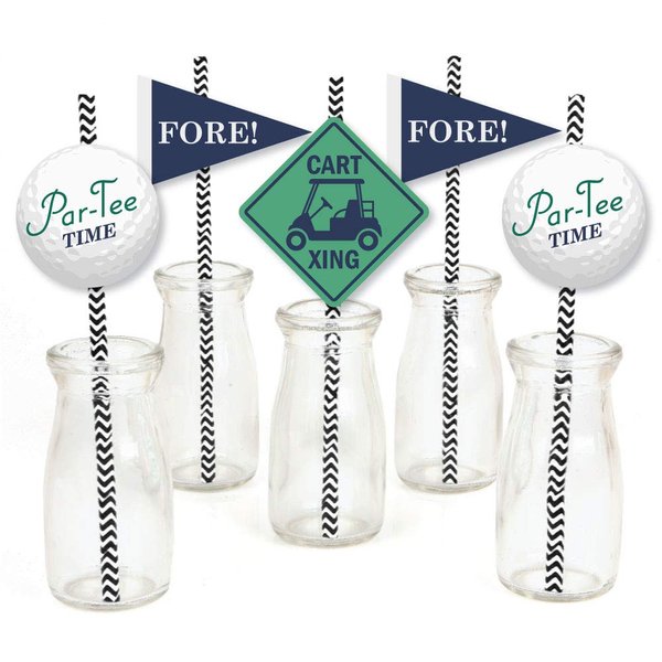 Par-Tee Time - Golf - Paper Straw Decor - Baby Shower or Birthday Party Striped Decorative Straws - Set of 24