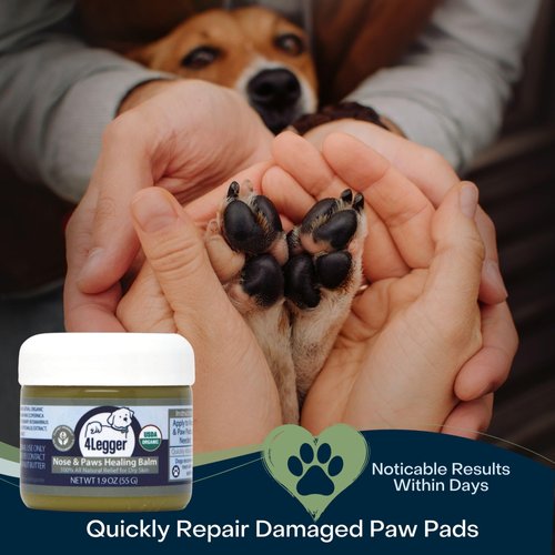 4Legger Certified Organic Dog Paw Balm Heals, Repairs, Moisturizes, Restores Dry, Cracked Paws, Elbows, Snout, Creates Protective Barrier Against Snow, Ice All-Natural Paw Protector, Vegan, USA Made