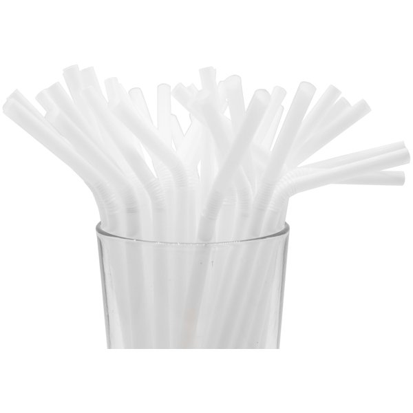 Made in USA Pack of 250 Flexible (8.25" X 0.23") Disposable Plastic Drinking Straws (White)