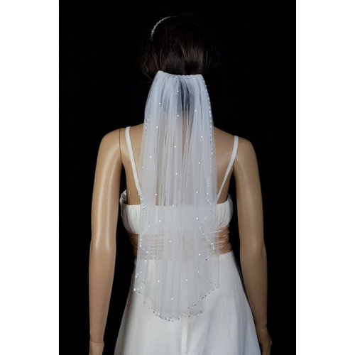 Bridal Wedding Veil Ivory 1 Tier Shoulder Length Beaded With Crystals