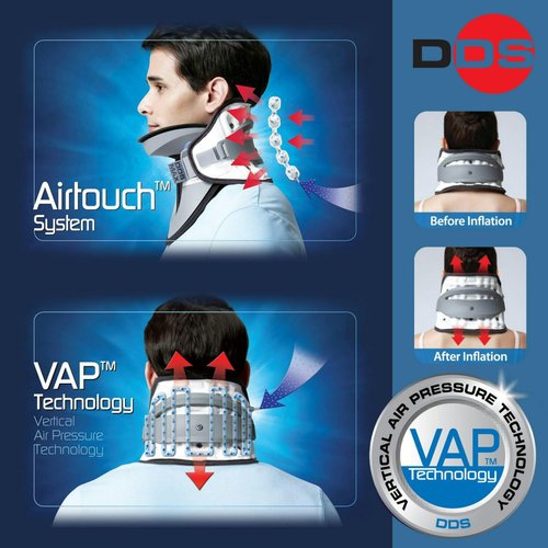 DDS MAX Cervical Traction Collar Neck Brace for Pinched Nerve, Pneumatic, Stretcher, Pain Relief, Relaxation, Manual Air Pump, Decompression and Tension Release, Cervical Spine Alignment. (13"-16.5")