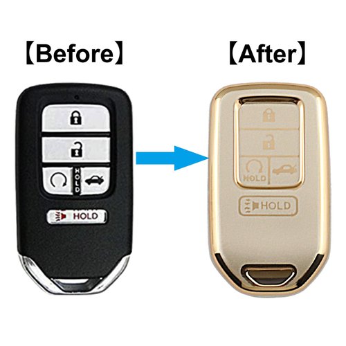 YUBOMT Key Fob Cover for Honda Car Key Shell with Key Ring for Honda Accord Civic Passport Pilot Odyssey Ridgeline HRV CRV Insight,Gold