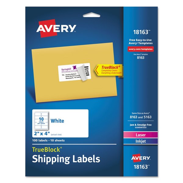 Avery Shipping Address Labels, Laser & Inkjet Printers, 100 Labels, 2x4 Labels, Permanent Adhesive, TrueBlock (18163)