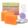 YOSEGOOTER Turmeric Kojic Acid Soap Bars - Face&Body Dark Spots Remover, Natural and Organic Ingredients Skin Care Body Wash Pads, 2 PACKS With Soap Dish