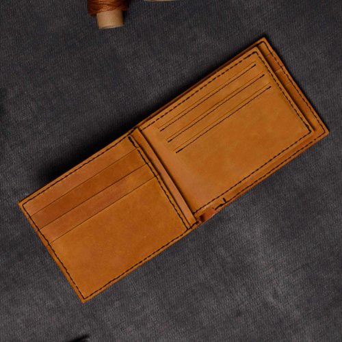 Men's Wolf Abstract -5 Handmade Natural Genuine Leather Trifold Wallet MHLT_05