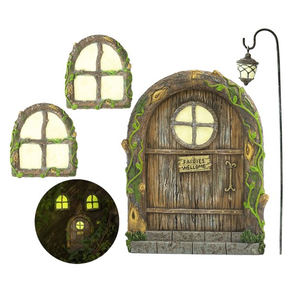 Fairy Garden Kit, Fairy Door, Fairy Door and Windows for Trees, Tree Stump Decor, Fairy House Kit, Fairy Garden Decor