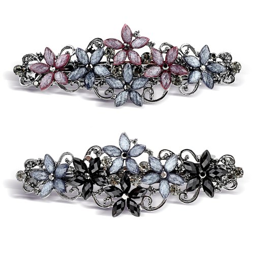 Teaaha 2 PCS Elegant Hair Clips Rhinestones Hair Barrettes for Women Thick Hair Sparkly Glitter Fashion Flowers Hairpin French Style Vintage Hair Accessoires for Women and Girls