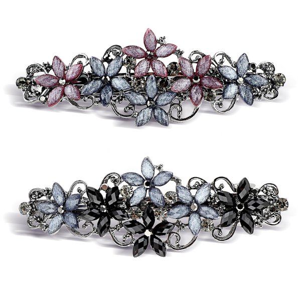 Teaaha 2 PCS Elegant Hair Clips Rhinestones Hair Barrettes for Women Thick Hair Sparkly Glitter Fashion Flowers Hairpin French Style Vintage Hair Accessoires for Women and Girls
