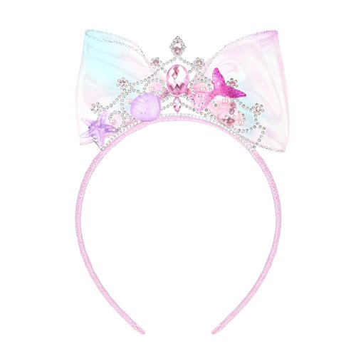 BAHABY Birthday Princess Party Decorations Mermaid Crown Pink Bow Headband Little Mermaid Costume Rhinestone Hair Accessories for Girls