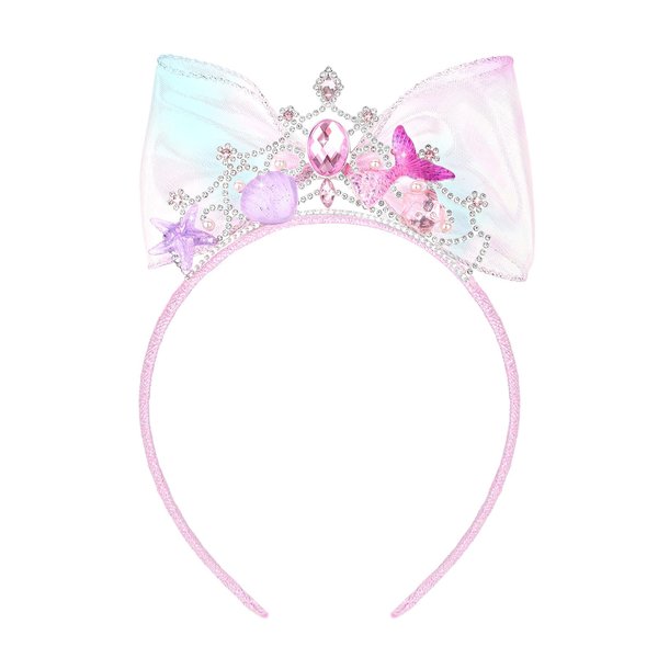 BAHABY Birthday Princess Party Decorations Mermaid Crown Pink Bow Headband Little Mermaid Costume Rhinestone Hair Accessories for Girls